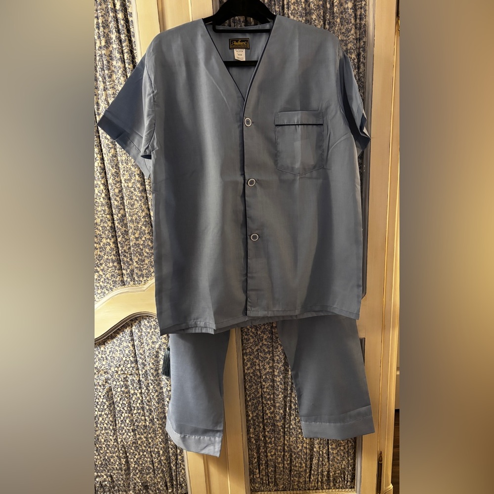 Andhurst Vintage Men’s Pajamas Blue Button-Up Shirt and Pants Set